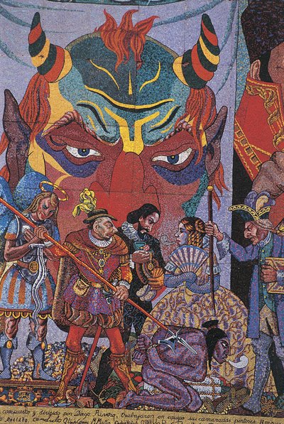 絵画のクローズアップ、インスルヘンテス劇場、メキシコシティ、メキシコ 作： ディエゴ・リベラ