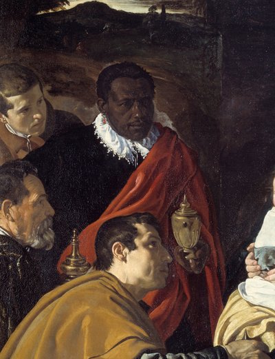 マギの崇拝。賢明な王たちの頭部の詳細。ディエゴ・ベラスケス（1599-1660）による絵画 作： Diego Velázquez