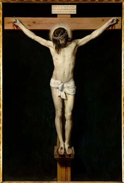 キリストが十字架にかける。ディエゴ・ロドリゲス・デ・シルヴァ・イ・ベラスケス（1599-1660）の絵画 作： Diego Velázquez