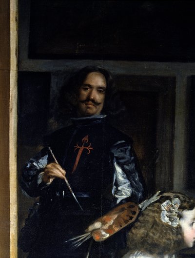 ラス・メニーナス詳細：イーゼルの前の画家の自画像 作： Diego Rodriguez de Silva y Velazquez