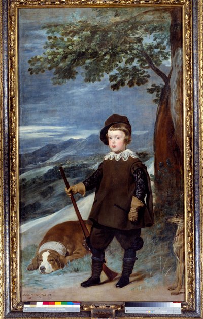 フィリップ4世の息子、バルタサル・カルロス・スペイン王子（1629-1646）の狩猟服姿の肖像 絵画：ディエゴ・ベラスケス（1599-1660） 1635年 日の丸1,91x1,03 m Madrid, Musee du Prado - Prince Baltasar Carlos of Spain (1629-1646), King Philip IV