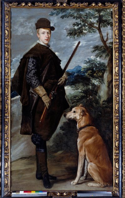 狩猟服を着た幼少期のフェルディナンド・ドートリッシュ枢機卿（1609年〜1641年）の肖像。ディエゴ・ロドリゲス・デ・シルヴァ・イ・ベラスケス（1599-1660）の絵 作： Diego Velázquez
