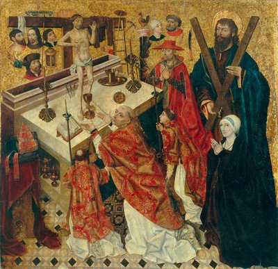 Messe de saint Gregoire - The Mass of Saint Gregory the Great - Peinture by Diego de la Cruz (active 1482-1500) - before 1480 - Oil on wood - 168x168 - Museu Nacional d