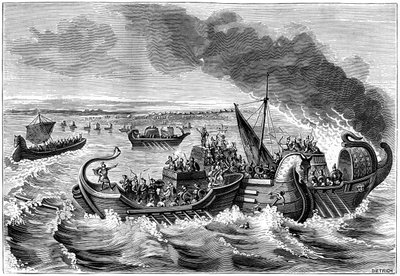 ローマ船とベネチ船の間の戦闘、ロワール川、56 BC 1882-1884。 作： Dietrich