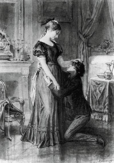 アルフレッド・ド・ミュセット（1810-1857）の小説、世紀の子供の告白のイラスト、ディオゲネス・ユリシー・ナポレオン・マイラート（1840-1926）による描画後の彫刻 作： Diogene Ulysse Napoleon Maillart