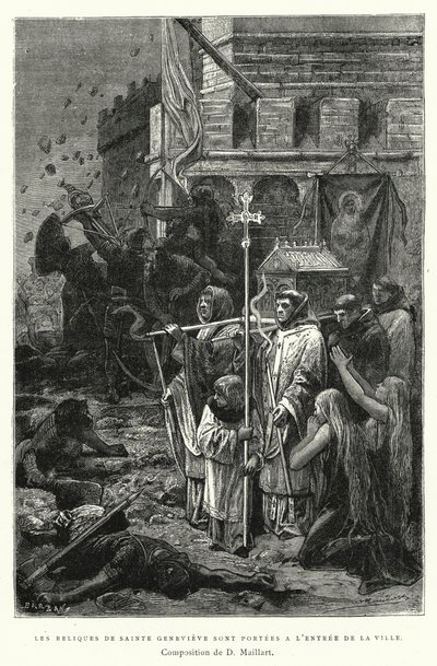 聖ジュヌヴィエーヴの遺物が街の入り口に運ばれてきた（エングレーヴィング 作： Diogene Ulysse Napoleon Maillart
