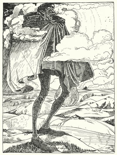 "We saw the Giant stalk over the hill-tops, carrying his dinner in a bag" (e.g. "We saw the Giant stalk over the hill-tops, carrying his dinner in a bag") 作： Dion Clayton Calthrop