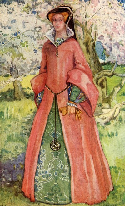 メアリー1世（1553-1558）の時代の女性の衣装 作： Dion Clayton Calthrop