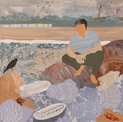 ビーチハットと化石（コラージュ） 作： Dione Verulam