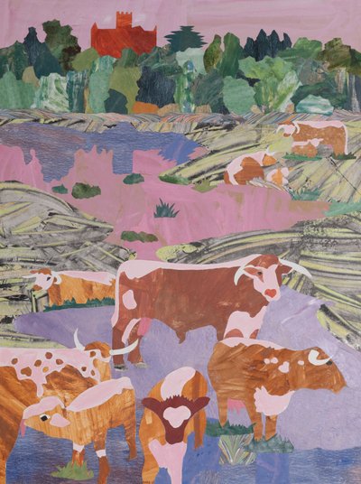 くつろぐロングホーン（コラージュ） 作： Dione Verulam