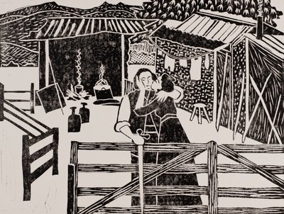 ジークフリートとジークリンデ、フンディングの小屋、ワーグナーの『指輪物語』、2024年（リノカット版） 作： Dione Verulam