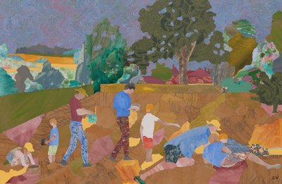 黄色いガラガラの収穫（コラージュ） 作： Dione Verulam