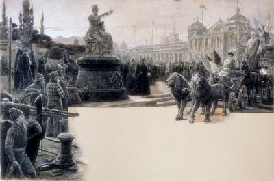 1888年にバルセロナで開催された万国博覧会のアレゴリー、Dionis Baixeras y Verdaguer（1862-1943）によるイラスト。 作： Dionisio Baixeras Verdaguer