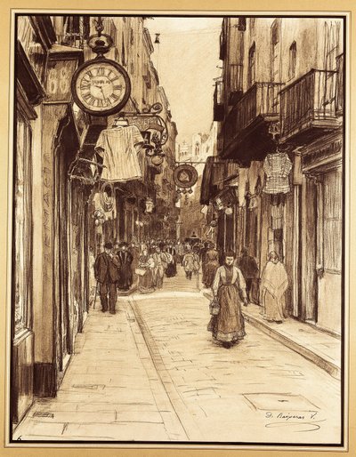 バルセロナの天使広場に向かうプラテリア通り（図面） 作： Dionisio Baixeras Verdaguer