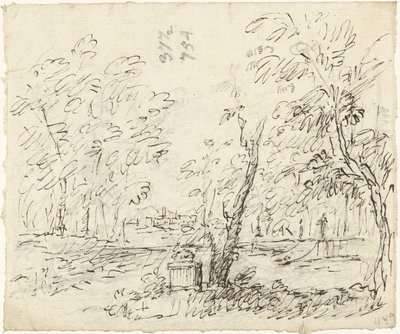 彫像のある階段のある庭園 作： Dionys van Nijmegen (possibly)