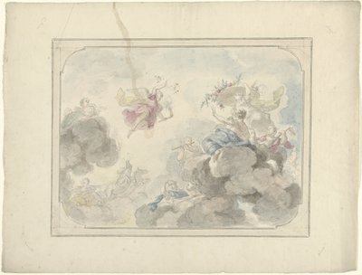 オーロラが闇を払いのける空を望む天井画のデザイン 作： Dionys van Nijmegen