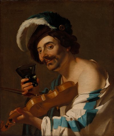 ワイングラスを持つヴァイオリン奏者 作： Dirck Baburen van