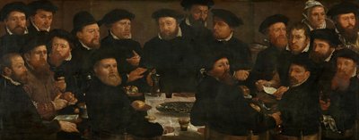 「パーチイーターズ」として知られるアムステルダムの分隊Lの18名の晩餐会、1566年 作： Dirck Barendsz