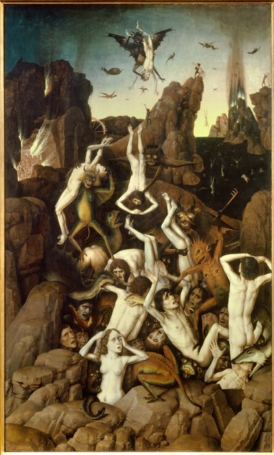 地獄です。叱咤激励の秋。ディルク(Dieric, Dirk)の絵画は、古い(the Elder)を曲げる(1410-1475)Ec.ホル。 作： Dirck Bouts