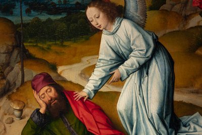 教区教会 (Parochiekerk Sint-Pieter)。 ペインティング。 最後の晩餐。 ダークバウト。 1464-1468。 詳細。 右パネル。 作： Dirck Bouts