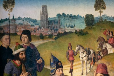 教区教会（聖ペテロ教区教会）。 ペインティング。 最後の晩餐。 ダークボルト。 1464-1468。 詳細。 左パネル。 作： Dirck Bouts