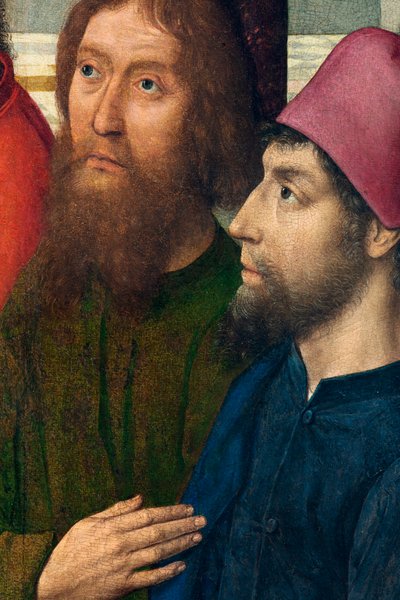 教区教会（聖ペテロ教区教会）。 ペインティング。 最後の晩餐。 ダークボルト。 1464-1468。 詳細。 中央パネル。 作： Dirck Bouts