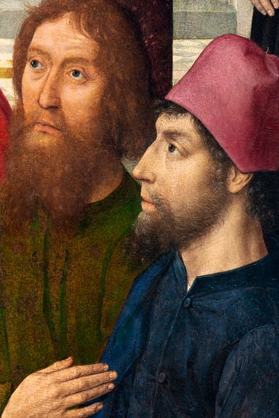 教区教会（聖ペテロ教区教会）。 ペインティング。 最後の晩餐。 ダークボルト。 1464-1468。 詳細。 中央パネル。 作： Dirck Bouts