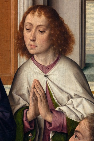 教区教会（聖ペテロ教区教会）。 ペインティング。 最後の晩餐。 ダークボルト。 1464-1468。 詳細。 中央パネル。 作： Dirck Bouts