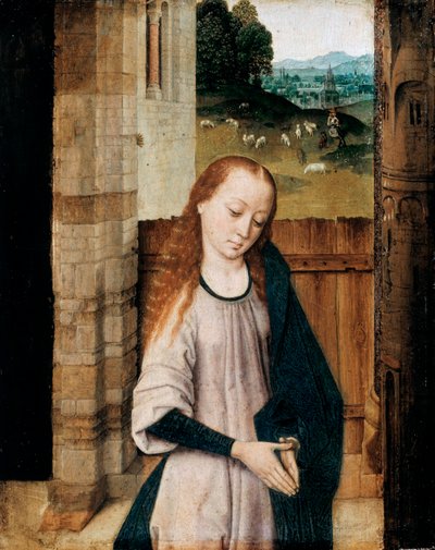 ディルク・ブーツ（1410/20-1475）の絵画「崇拝の聖母」。 作： Dirck Bouts
