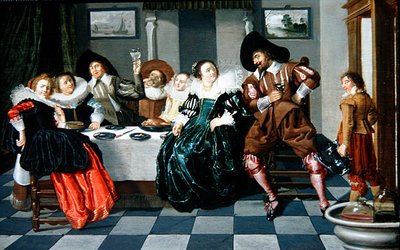 インテリアの中のテーブルに座る優雅な人々（油彩・パネル） 作： Dirck Hals