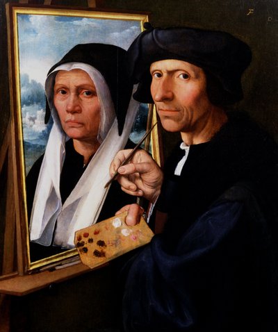 妻の肖像画を描くヤコブ・コルネリス・ファン・ウーストサネン 1530-1550年頃 油彩・パネル 作： Dirck Jakobsz