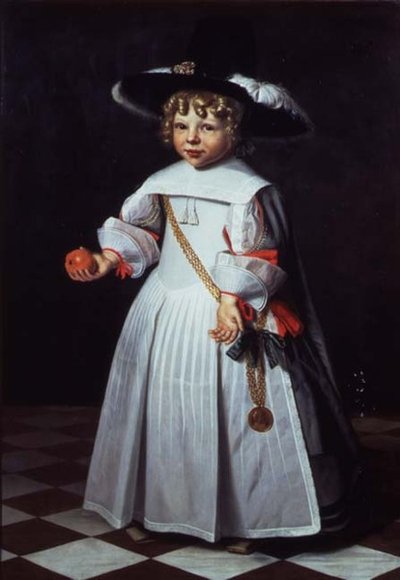 オレンジを持つ幼い子供の肖像 作： Dirck Santvoort