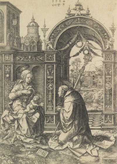 1524 年 10 月 5 日、幼子キリストを礼拝する聖バーナード。 作： Dirck Vellert