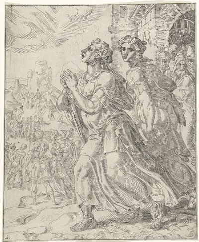 ジュディスと召使はベツリアを去る ジュディスとホロフェルネス (シリーズ名) 作： Dirck Volckertsz. Coornhert (attributed to)