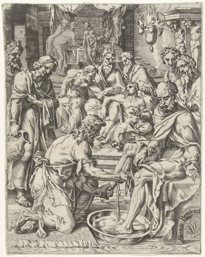 足洗い キリストの生涯と受難による堕落と人類の贖い（シリーズタイトル） 作： Dirck Volckertsz. Coornhert (attributed to)