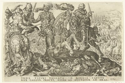 パヴィアの戦いでのフランシス1世の捕獲、1525年 シャルル 5 世の勝利 (シリーズ タイトル) ディビ・カロリ。 Ｖ． オプト。 max. victoriae, ex multis praecipuae (シリーズタイトル) 作： Dirck Volckertsz. Coornhert (possibly)
