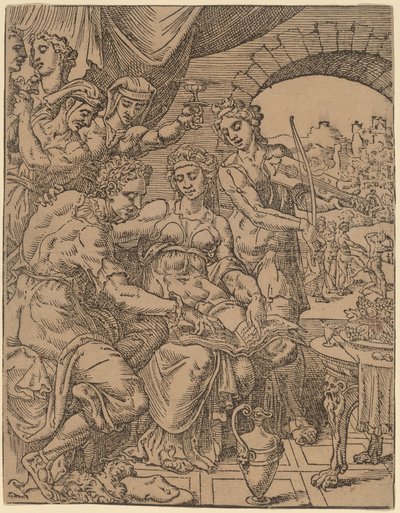 娼婦に遺産を浪費する放蕩息子 作： Dirck Volckertz Coornhert after Maerten van Heemskerck