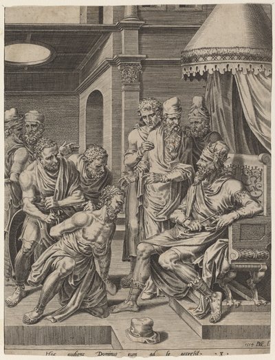 王の前に連れてこられた無慈悲な僕 作： Dirck Volckertz Coornhert, after Maerten van Heemskerck