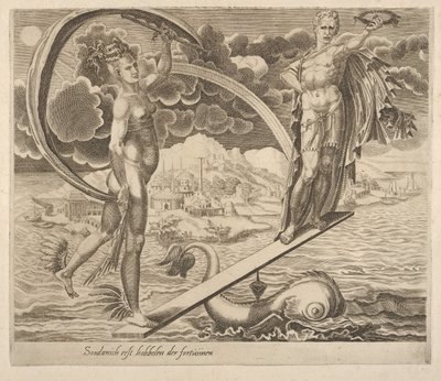 フォーチュンについての六つのことわざから人間を慰み者として使うフォーチュン, ca. 1560年。 作： Dirck Volkertsen Coornhert