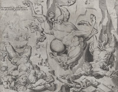 The Unrestrained World、プレート 4...、1550 より、The World Perishing Together with Knowledge and Love。 作： Dirck Volkertsen Coornhert
