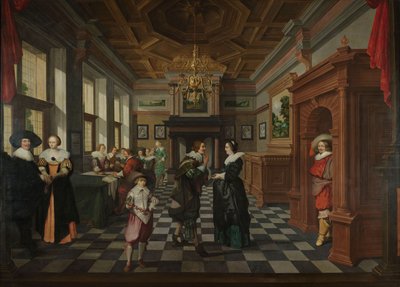 7つの部分からなる装飾シーケンス：インテリア、1630-32 作： Dirck van Delen
