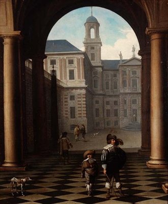 宮殿の入り口のロジアにいる優雅な人々 作： Dirck van Delen