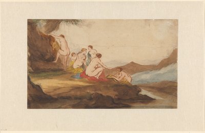 風景の中で水浴びをする女性 作： Dirck van der Lisse