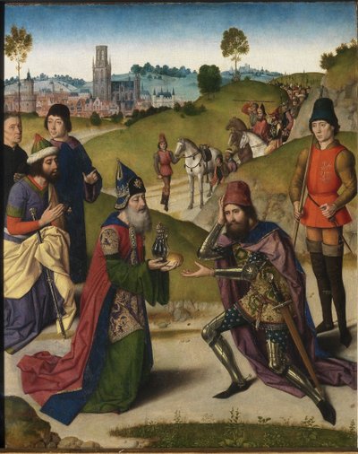 最後の晩餐の祭壇画：アブラハムとメルキゼデクの左翼の会合、1464-1468 作： Dirk Bouts