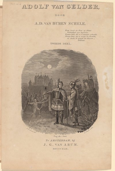 A.D. van Buren Schele の「Adolf van Gelder」のタイトル ページ、アムステルダム、1842 年 作： Dirk Jurriaan Sluyter