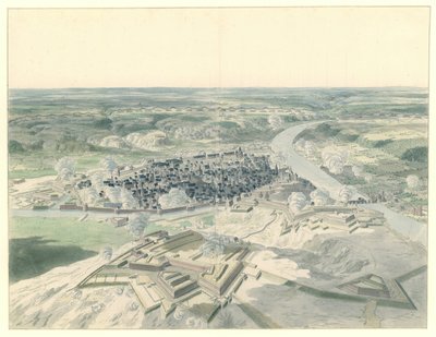 1695 年の包囲戦中のナミュールを西から見る 作： Dirk Maas