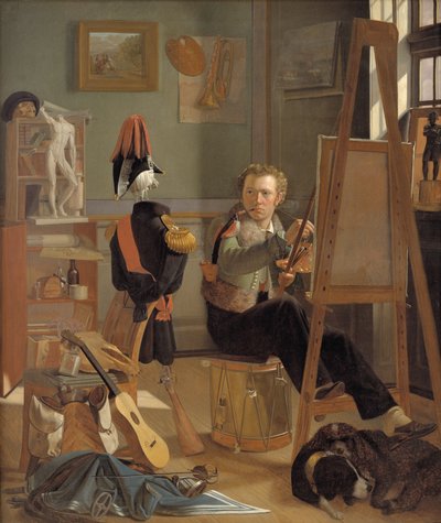 アトリエでの戦いの画家ヨルゲン・ゾンネ 1826年頃（油彩・カンヴァス） 作： Ditlev Conrad Blunck