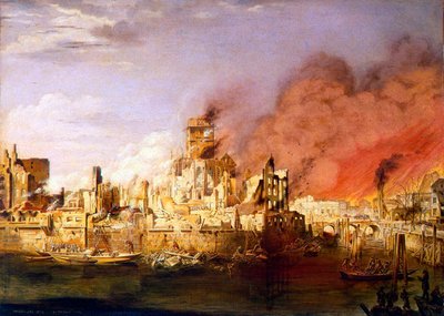 1842 年 5 月 5 日のハンブルグ大火。 作： Ditlev Martens