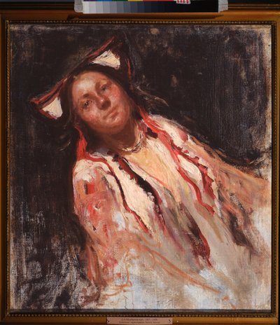 農民の女性 - Dmitri Anfimovich Shcherbinovsky (1867-1926) による絵画、キャンバスに油彩 - ロシア美術 作： Dmitri Anfimovich Shcherbinovsky