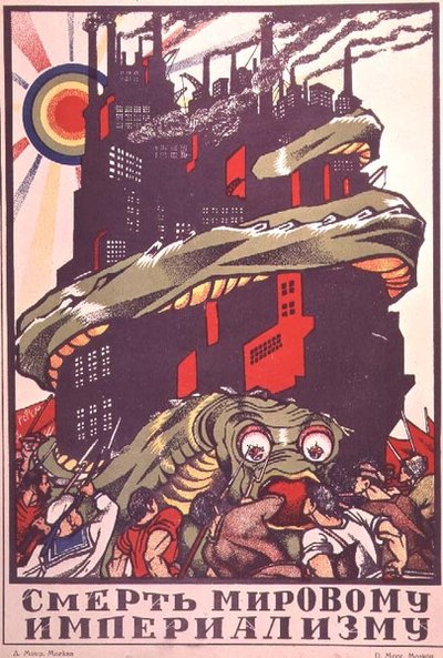 V. ポロンスキーの「ロシア革命のポスター」より、街を包み込む怪物を描いたポスター 作： Dmitri Stahievic Moor